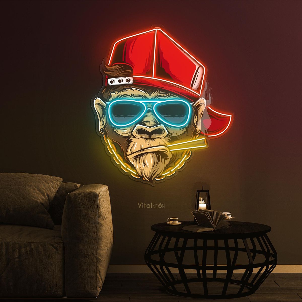 Monkey Rockstar Sunglasses LED Neon Sign – Pop Art Wall Decor for Bedroom & Gaming Room - LED Neon Sign