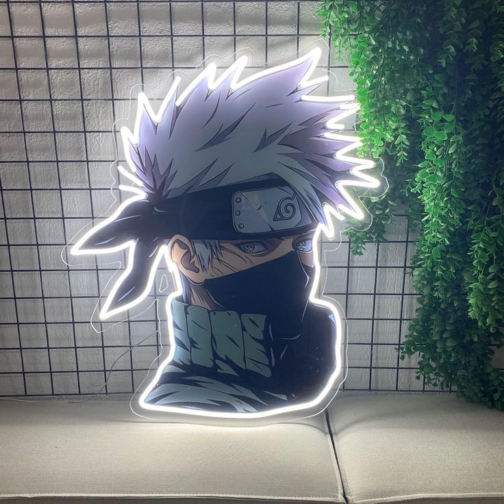 Masked Anime Warrior Neon Wall Art – White LED Plexiglass Neon Sign Game Room