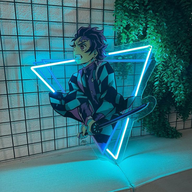⚡ Anime Warrior Neon Sign – Blue Triangle LED Wall Art for Game Room & Bedrooms