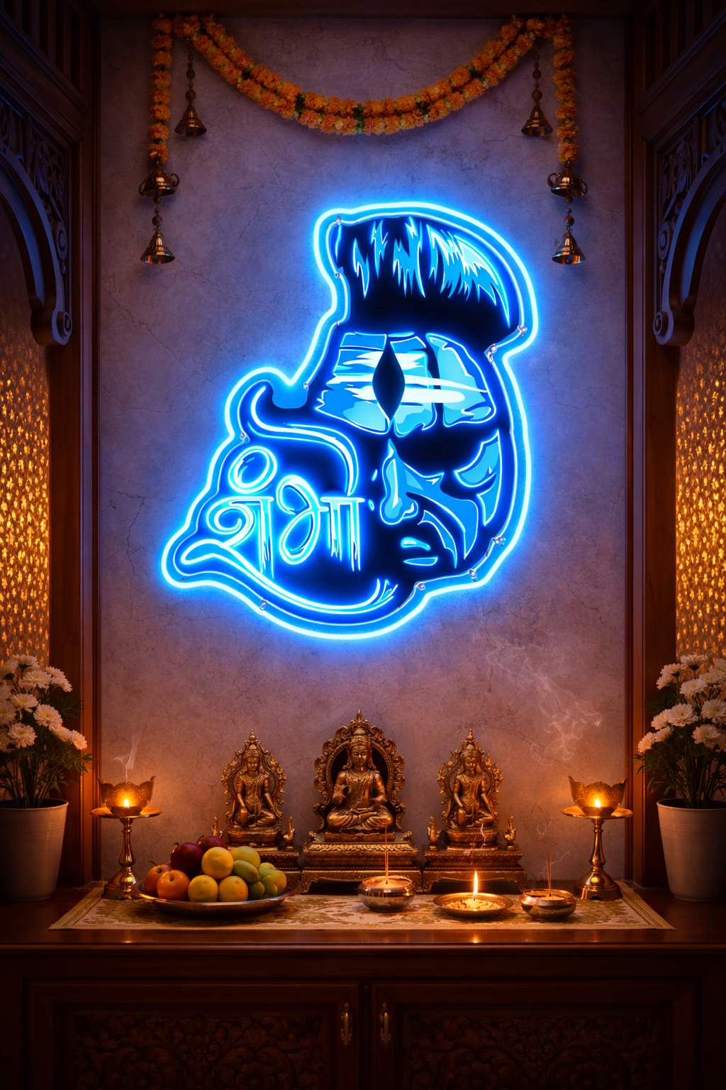 Shambo Neon Sign – Lord Shiva LED Neon Wall Art with Contour Acrylic Backing