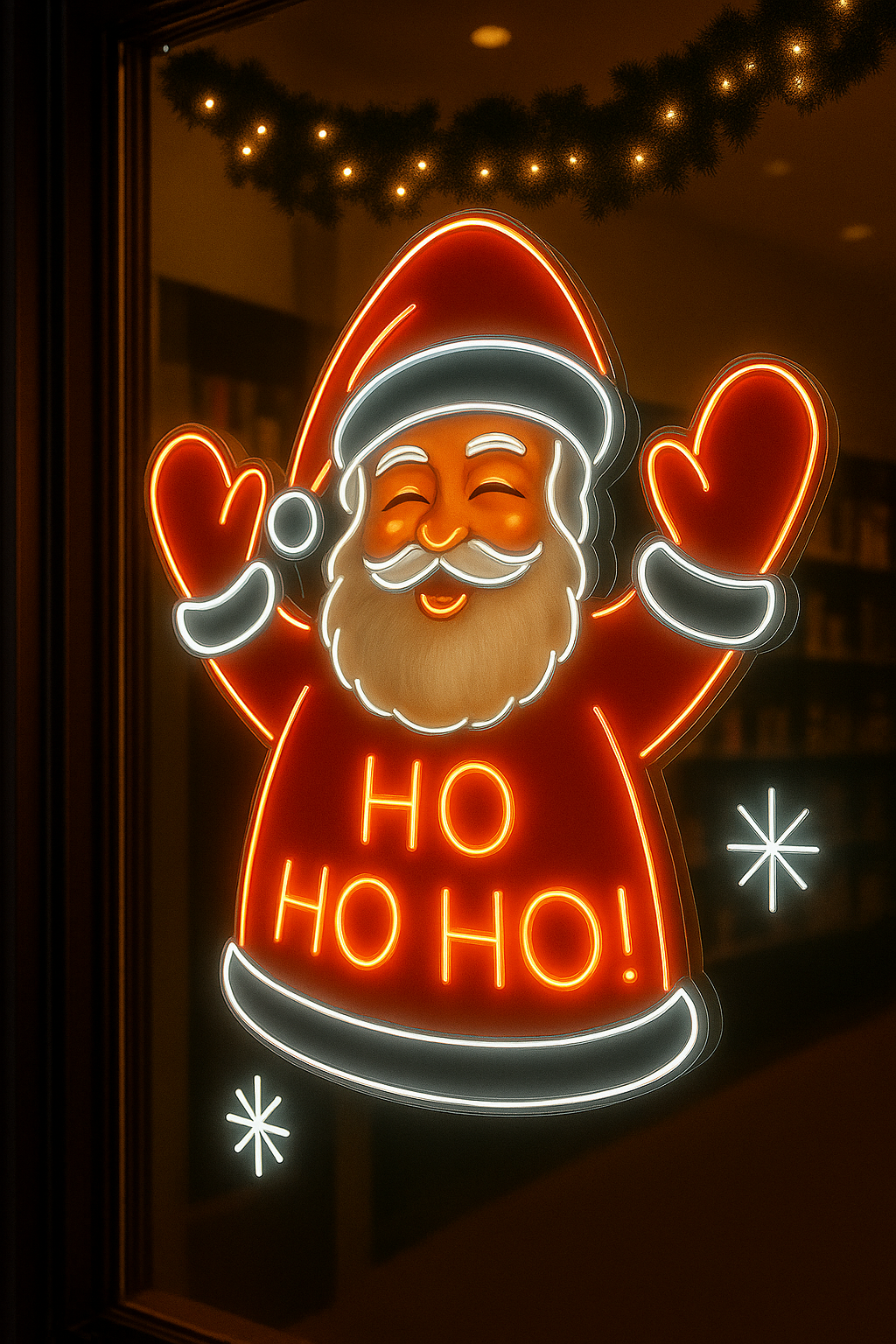 Santa Claus “Ho Ho Ho” Neon+print Sign – Festive Neon Christmas Wall Decor (20*20 inches)