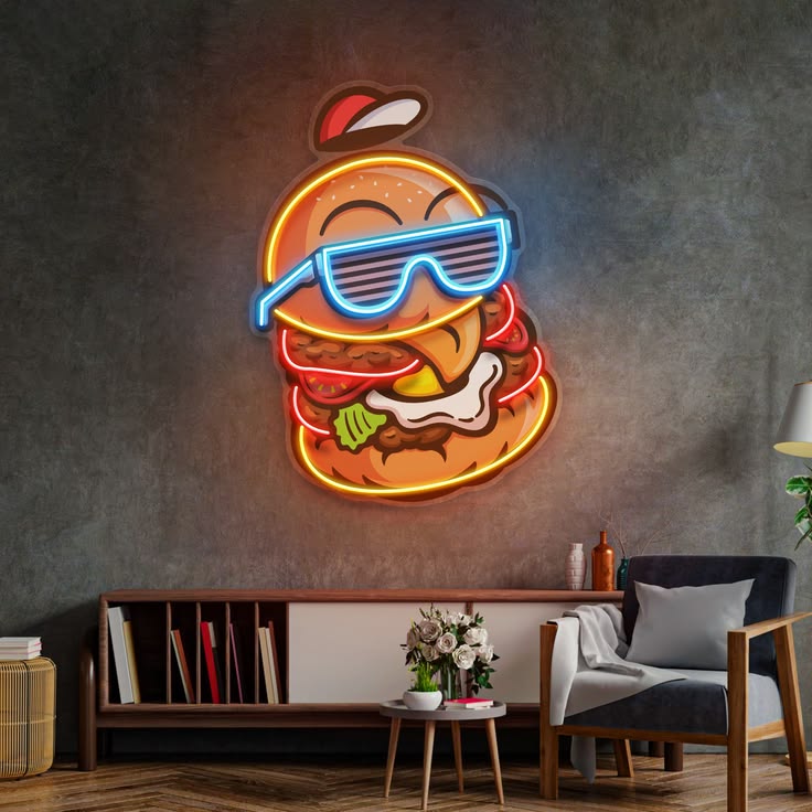 Cool Burger Neon Sign – Pop Art LED Hamburger Wall Light for Restaurant & Café Neonsignsindia