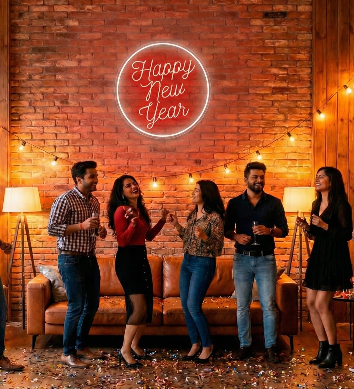 Circular "Happy New Year" Red Neon Sign