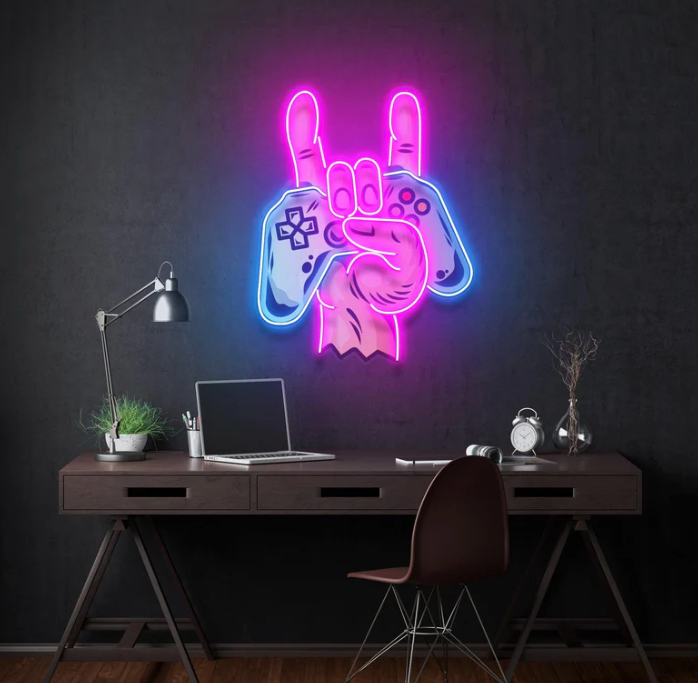 Gamer Hand Neon Sign – RGB LED Wall Light for Game Room