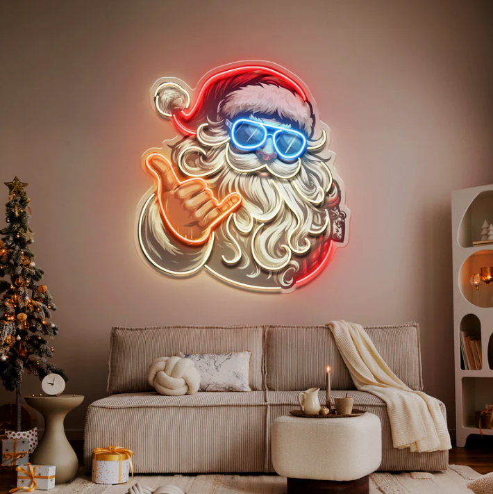 Cool Santa Shaka Neon Sign – Christmas LED Wall Light