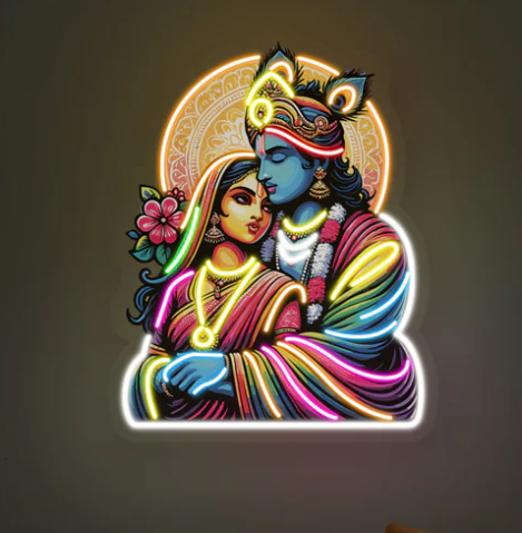 Radha Krishna Neon Wall Art – Divine LED Spiritual Home Décor