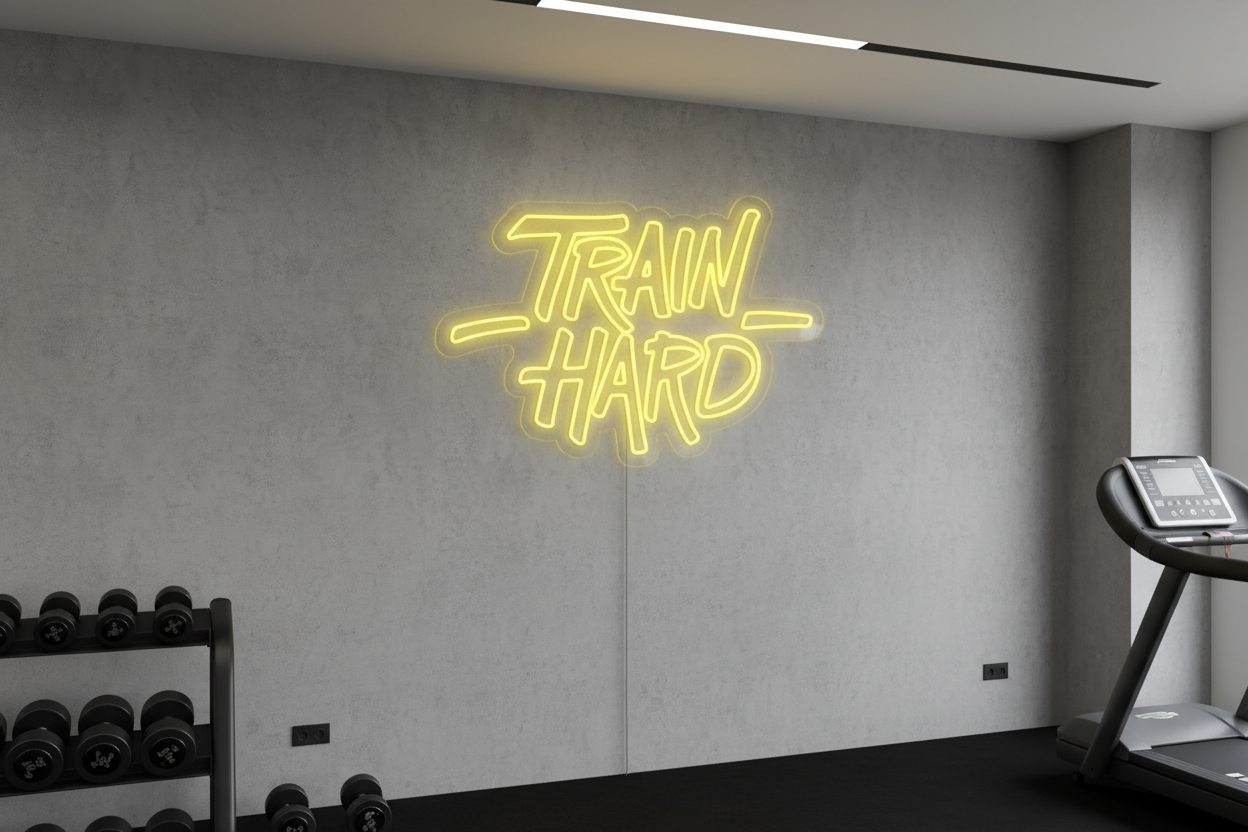Train Hard Neon LED Sign – Motivational Gym Wall Light