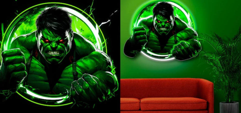 Hulk Gamma Rage Neon Wall Art – Green Power LED Superhero Light
