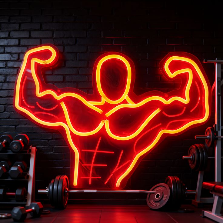 Power Flex Neon LED Wall Light – Muscular Bodybuilder Gym Decor | Neon Signs India