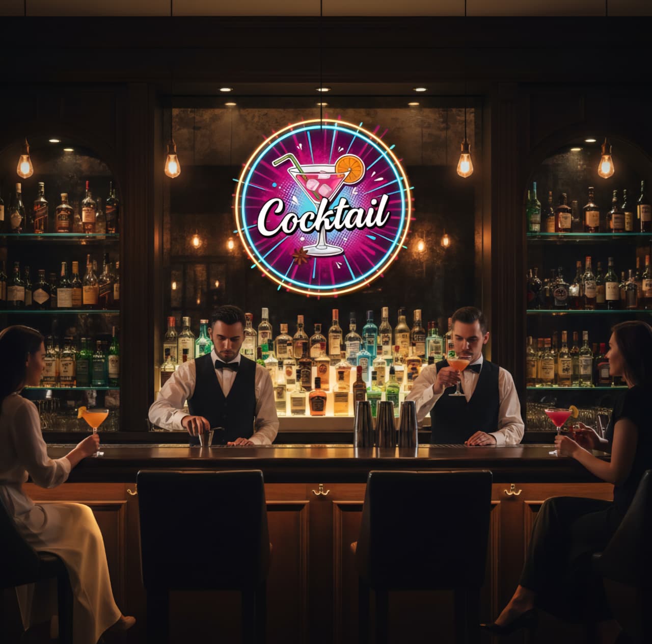 Cocktail UV print neon signs 18x18 inches