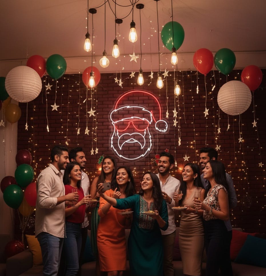 Christmas Hipster Santa Neon Sign decor (18*18 inches)