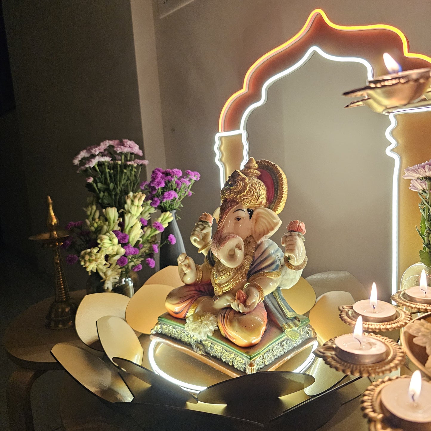 Shubhaarambh Glow frame Ganeshji Backdrop (NEON+MDF) * Need It Today PUNE ONLY *
