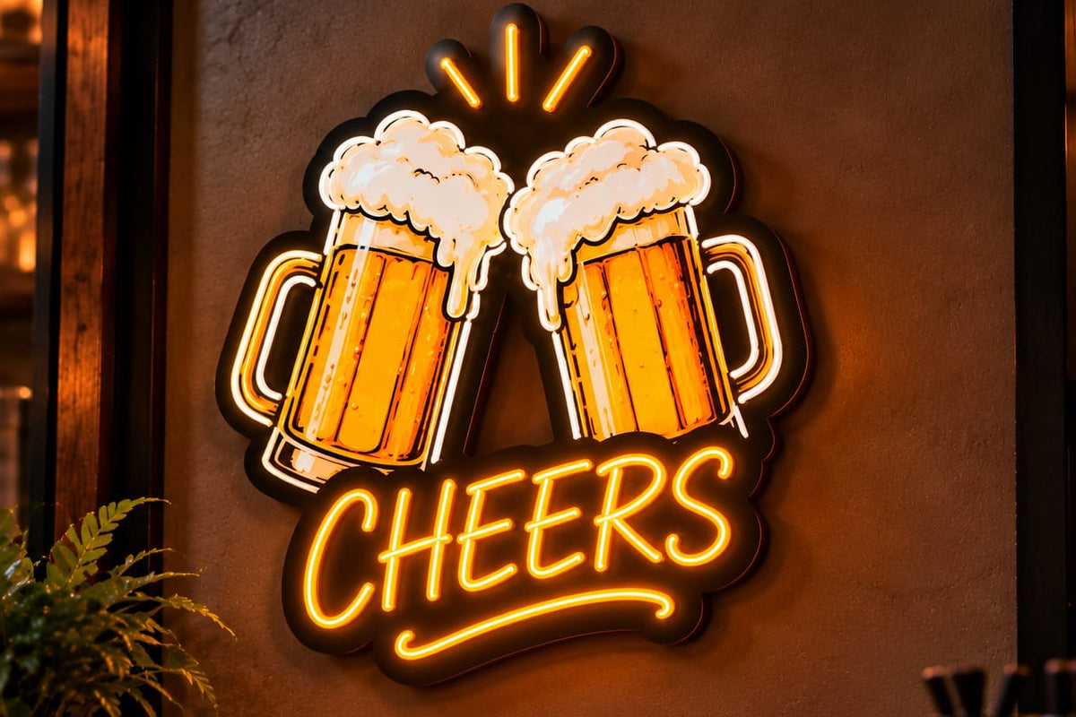 Cheers Beer Mugs Neon Sign – Orange LED Wall Light for Bars, Pubs & Restaurants Neonsignsindia