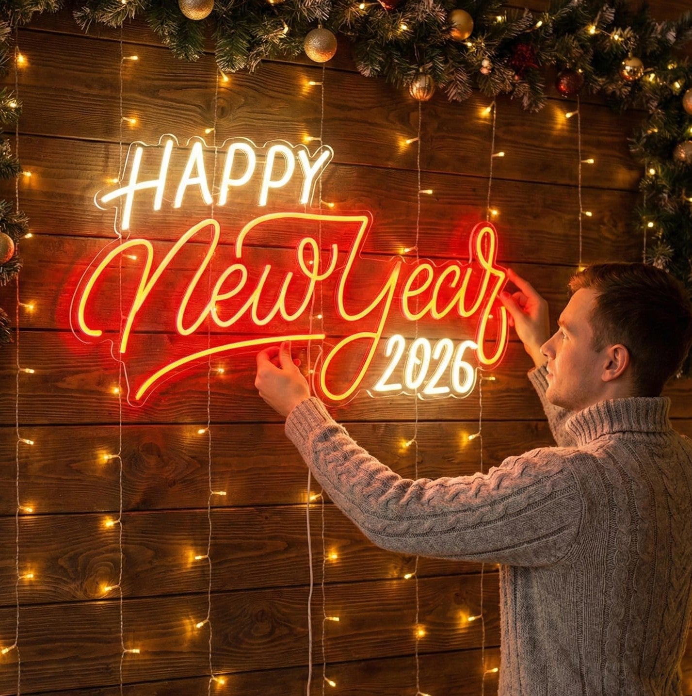 "Happy New Year 2026" LED Neon Sign (3x2 feet)
