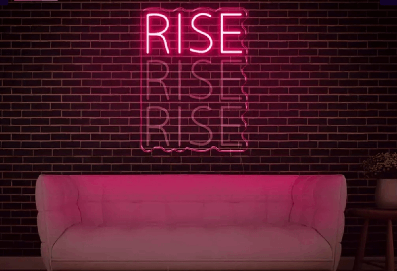 “RISE” Motion Neon Wall Sign – Motivational LED Glow Art