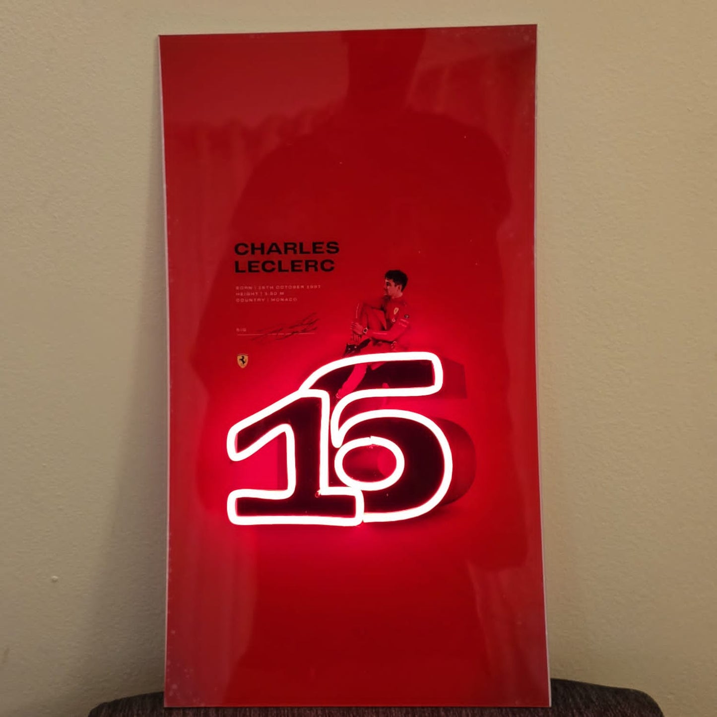 F1 Charles Leclerc Uv print Neon Led 20"x12"