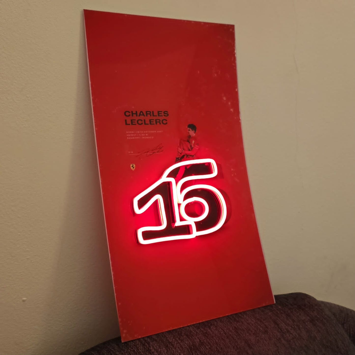 F1 Charles Leclerc Uv print Neon Led 20"x12"