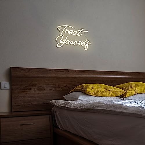Treat Yourself Neon Sign LED Signs Word Neon Lights for Bedroom Happy LED Neon Sign for Wall Decor Wedding Decoration Birthday Party Girls Bedroom Wall Decor