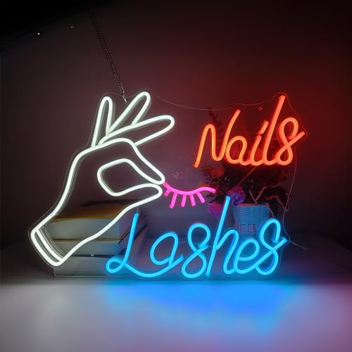 Nails Lashes Neon Sign, Signs for Wall Décor, Neon Lights for Bedroom, Light Up Sign for Beauty Nail Salon Décor, Beauty Bar Office (22x15 inches)