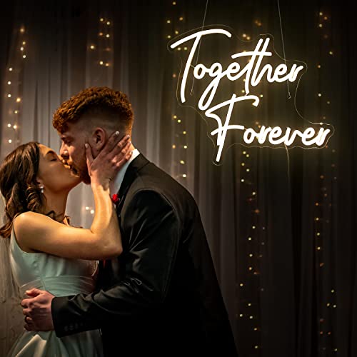 SIGNSHIP Together Forever Neon Sign, Warm White LED Neon Light for Wall Decoration, USB Powered Letter Neon Sign for Bedroom Wedding Engagement Anniversary Party Bar Club Gift for Lovers Friends