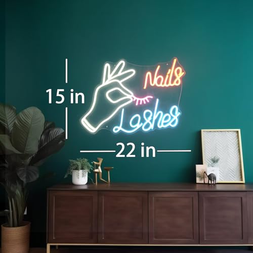 Nails Lashes Neon Sign, Signs for Wall Décor, Neon Lights for Bedroom, Light Up Sign for Beauty Nail Salon Décor, Beauty Bar Office (22x15 inches)