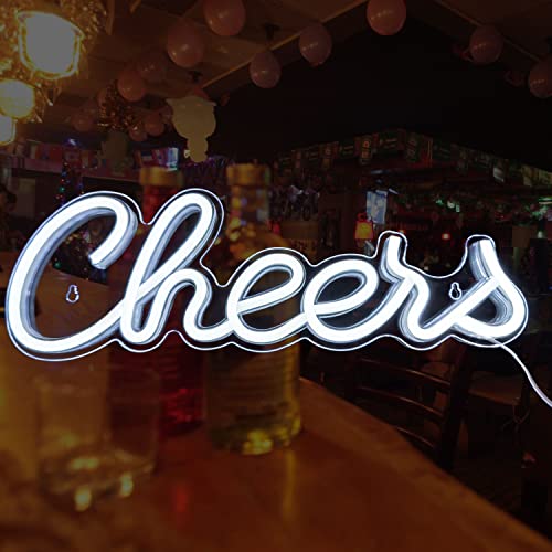 LED Neon Cheers Sign Light Up Letters Neon Sign for Home Bar Decor Moulded Acrylic Neon Light Wall Sign USB Operated with Switch Party Lights (Cool White) - Neonsignsindia