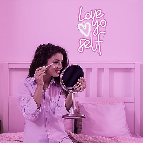 Love Yoself Neon Sign Heart LED Sign Pink Neon Lights Love Neon Sign Light up Sign Neon Signs for Wall Decor Christmas Party Birthday Gift Bar Pub Club Decoration
