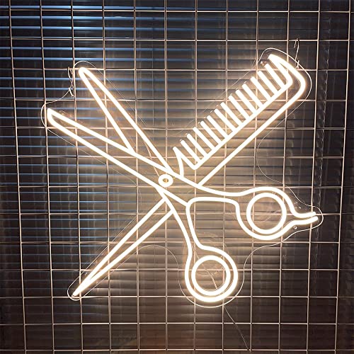 Scissors Neon Sign for Business-Adjustable Brightness Neon Lights Sign for Party Bar Salon Stores Shop Hotel Wall Decor With Hanging Chain for Store Windows-20 IN