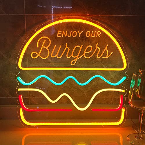 Hamburger Neon Sign, Burger Neon Sign for Burger Shop Business, Food Neon Signs for Home, Bar, Restaurant, Food Shop, Advertising Neon Sign for Wall Decor, 15.4x15.4 IN by JXIN - Neonsignsindia
