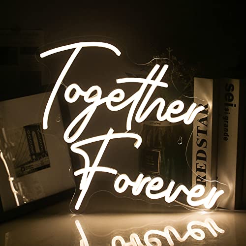SIGNSHIP Together Forever Neon Sign, Warm White LED Neon Light for Wall Decoration, USB Powered Letter Neon Sign for Bedroom Wedding Engagement Anniversary Party Bar Club Gift for Lovers Friends