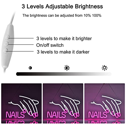 Nails Salon Neon Sign Dimmable Neon Light for Wall Decor Beauty Store Room Gift Light and Shop Decorative Light Up Signs (17x12inches)
