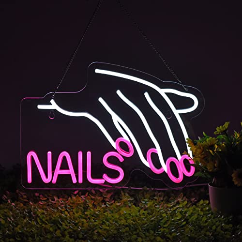 Nails Salon Neon Sign Dimmable Neon Light for Wall Decor Beauty Store Room Gift Light and Shop Decorative Light Up Signs (17x12inches)
