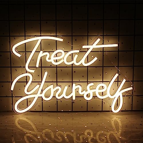 Treat Yourself Neon Sign LED Signs Word Neon Lights for Bedroom Happy LED Neon Sign for Wall Decor Wedding Decoration Birthday Party Girls Bedroom Wall Decor