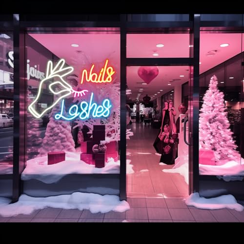 Nails Lashes Neon Sign, Signs for Wall Décor, Neon Lights for Bedroom, Light Up Sign for Beauty Nail Salon Décor, Beauty Bar Office (22x15 inches)