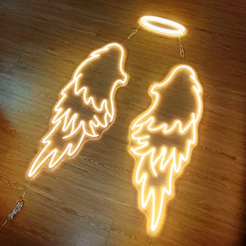 Angel Wings Neon Wall Art with Halo – LED Photo Wall Décor