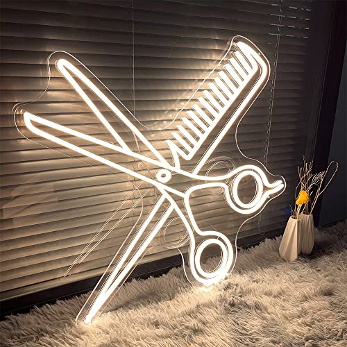 Scissors Neon Sign for Business-Adjustable Brightness Neon Lights Sign for Party Bar Salon Stores Shop Hotel Wall Decor With Hanging Chain for Store Windows-20 IN