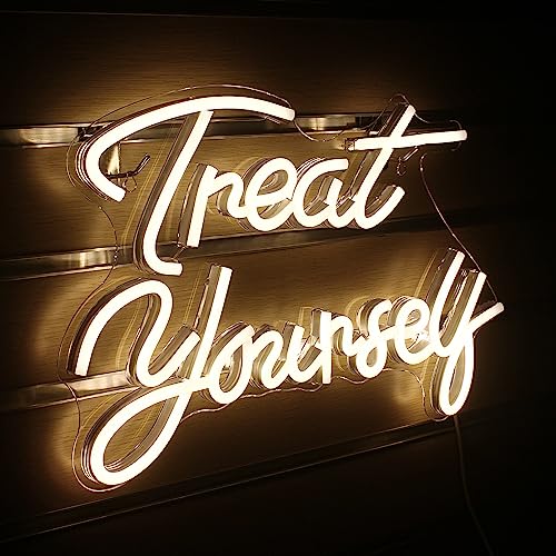 Treat Yourself Neon Sign LED Signs Word Neon Lights for Bedroom Happy LED Neon Sign for Wall Decor Wedding Decoration Birthday Party Girls Bedroom Wall Decor