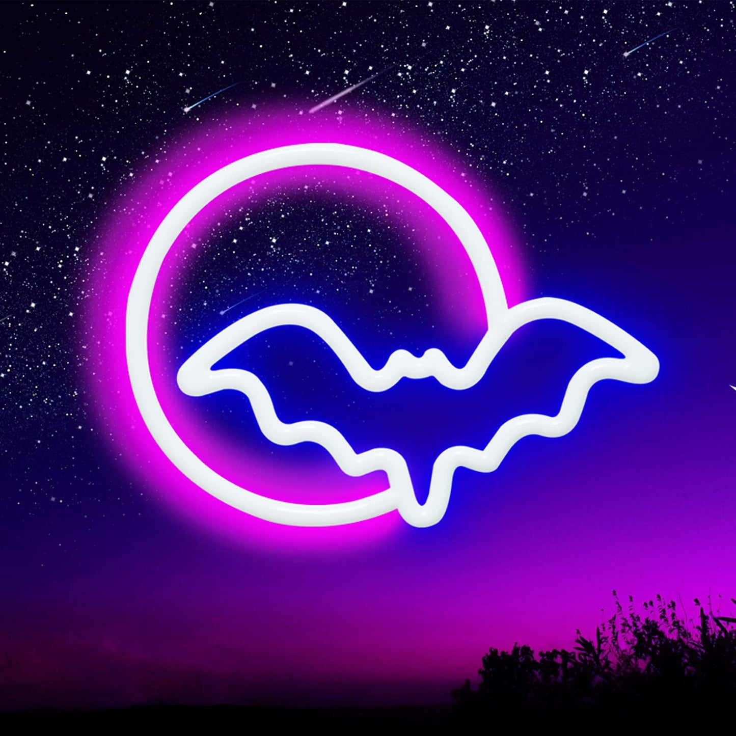 Neon Signs, Moon and Bat LED Neon Lights, Neon Light Sign for Wall Led Neon Sign for wall decor, bedroom, Kids Gift, Living Room, Bar, Party, Christmas, Wedding, Halloween