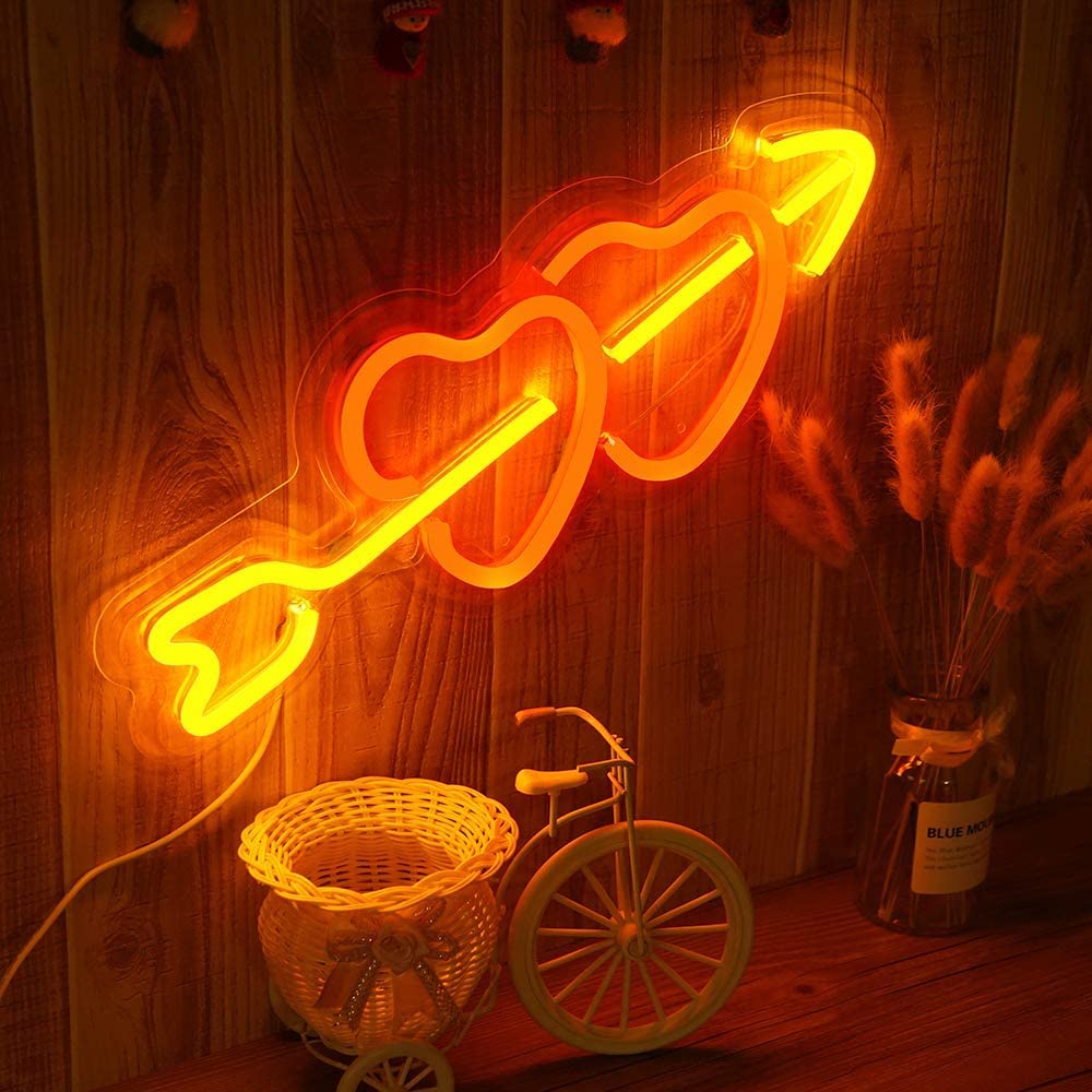 Cupid Heart Arrow Neon Light – Romantic Wall Decor LED Neon Light