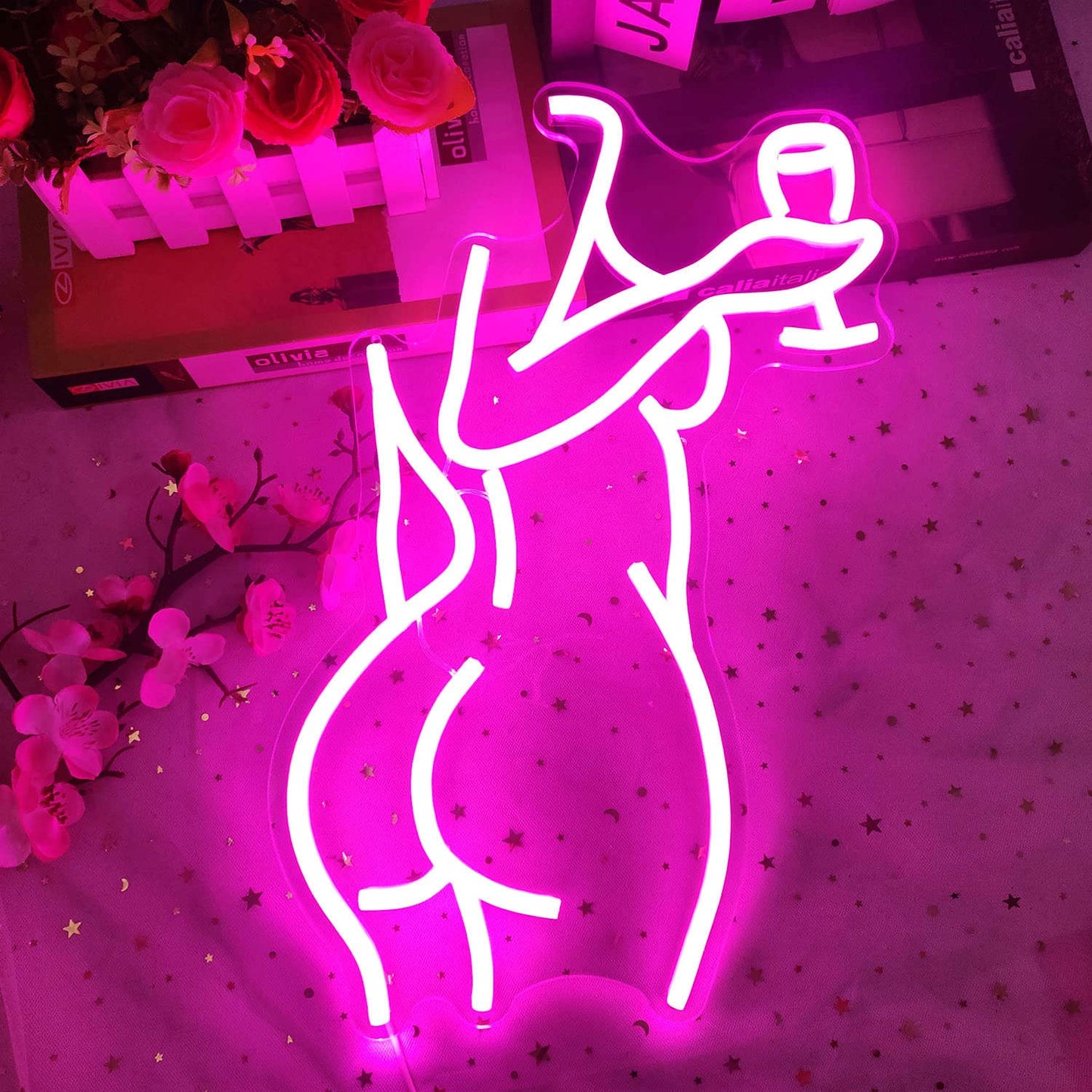 Neon Pink Lady Sign - Dimmable Decor for Bedroom, Bar, Store - 16X11 Inches Neonsignsindia