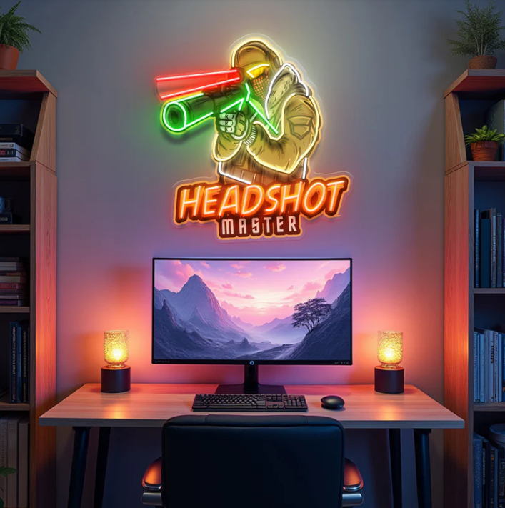 Headshot Master Neon Sign – LED Gamer Wall Light for Streaming & Battlestations Game room