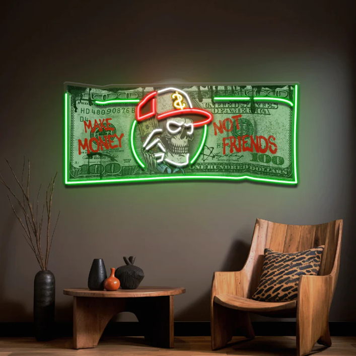Make Money Not Friends Neon Sign – Money Bill LED Wall Art