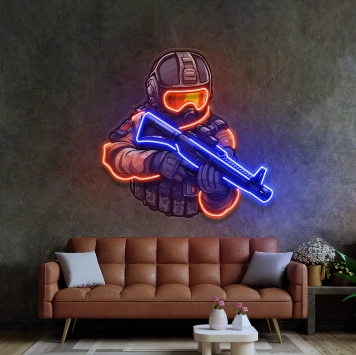 Elite Soldier Neon Sign – FPS Gamer LED Wall Light Game Room