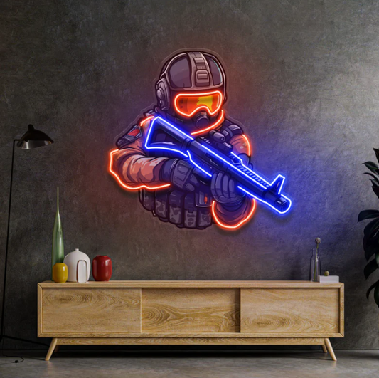 Elite Soldier Neon Sign – FPS Gamer LED Wall Light Game Room
