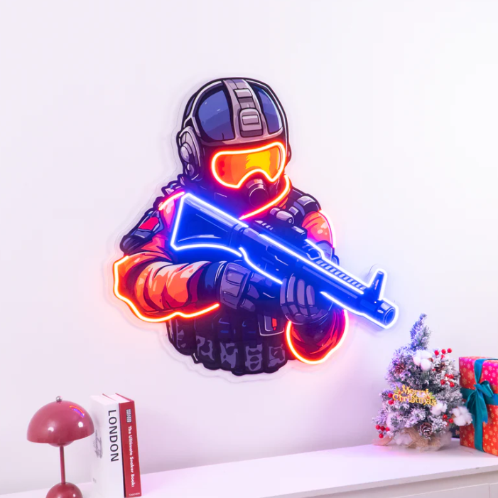 Elite Soldier Neon Sign – FPS Gamer LED Wall Light Game Room