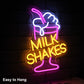 Milk Shakes Neon Signs Ice Cream Neon Sign Milk Tea LED Neon Light Frozen Yogurt Neon Signs for Wall Food Drink Restaurant Lights Neon Wall Decor Light Up Signs for Dessert Shop Bar Decor