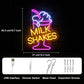 Milk Shakes Neon Signs Ice Cream Neon Sign Milk Tea LED Neon Light Frozen Yogurt Neon Signs for Wall Food Drink Restaurant Lights Neon Wall Decor Light Up Signs for Dessert Shop Bar Decor