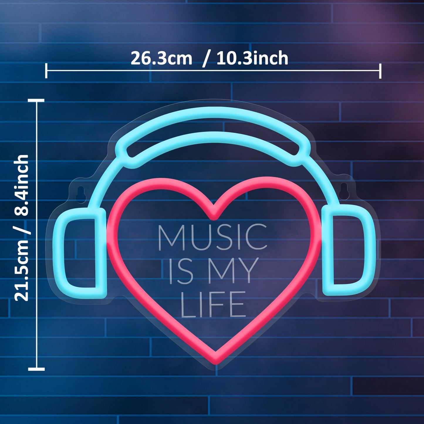 Headset Neon Sign (MUSIC IS MY LIFE) (8x10 inches)