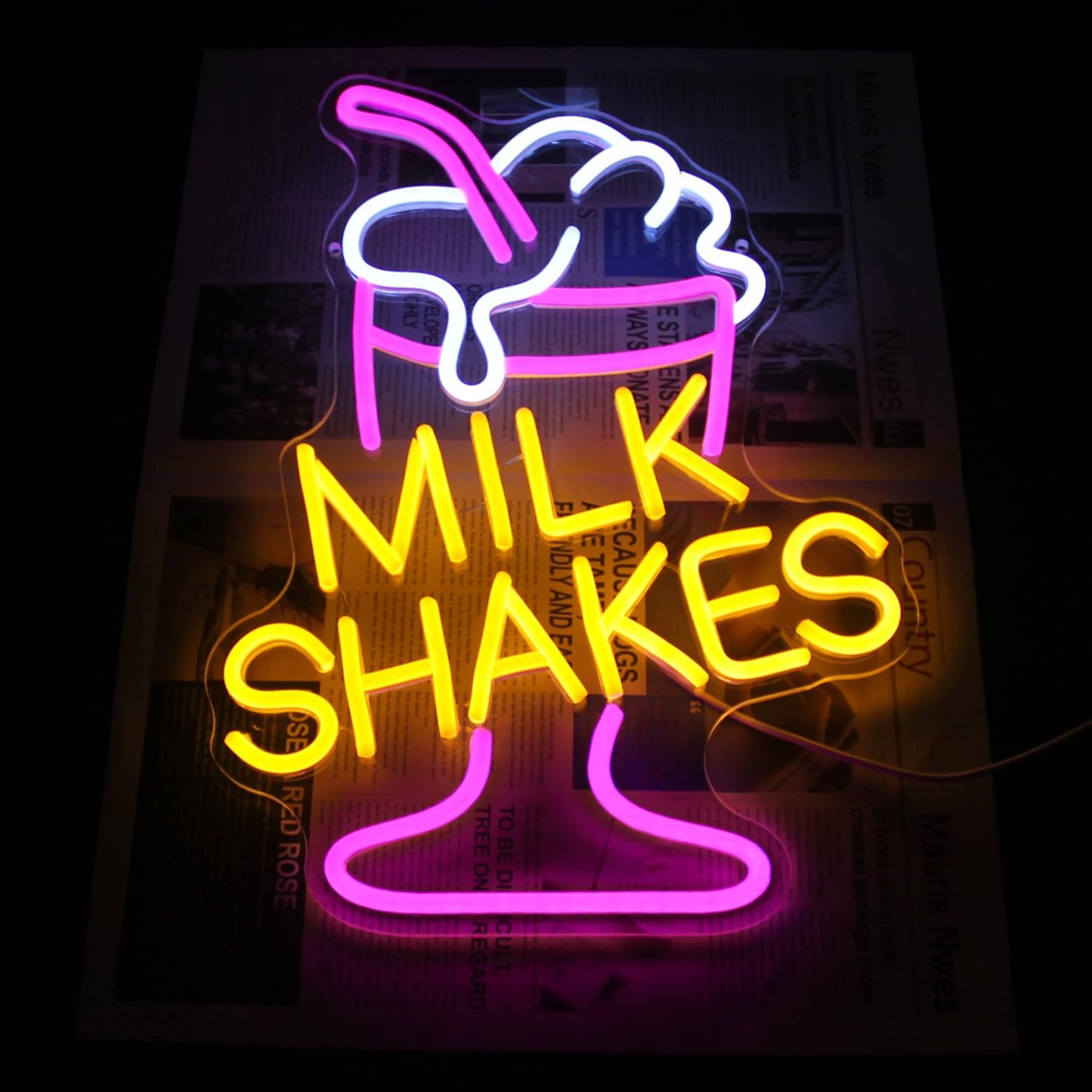 Milk Shakes Neon Signs Ice Cream Neon Sign Milk Tea LED Neon Light Frozen Yogurt Neon Signs for Wall Food Drink Restaurant Lights Neon Wall Decor Light Up Signs for Dessert Shop Bar Decor