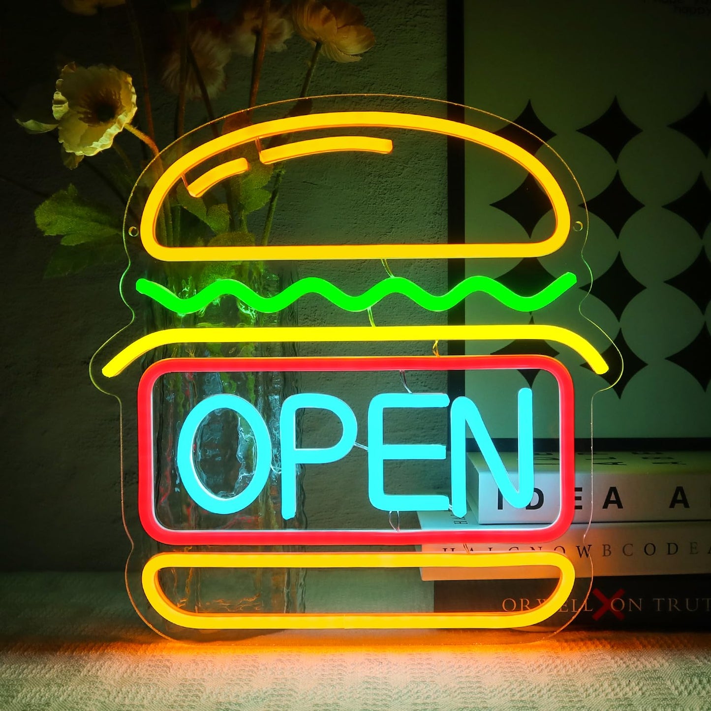 Burger Open Neon (12x13 inches)